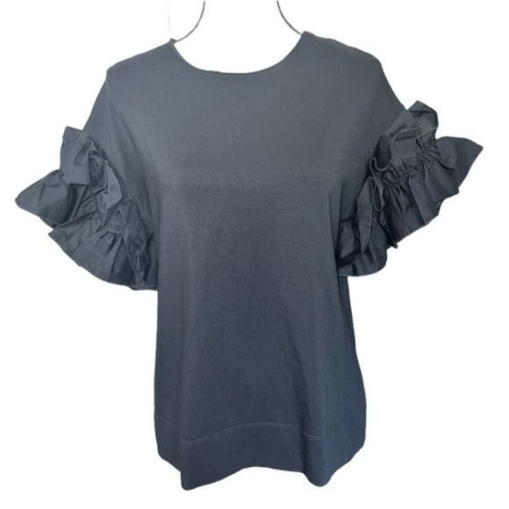 Drew Ruffle Sleeve Top Womens XS Black Cotton Blend Elegant Style NWT